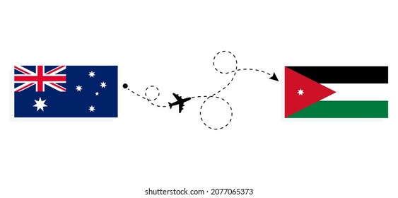 Flight and travel from Australia to Jordan by passenger airplane Travel concept