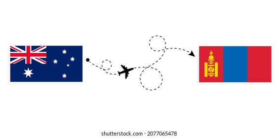 Flight and travel from Australia to Mongolia by passenger airplane Travel concept