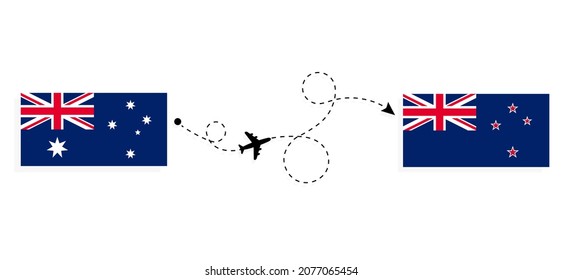 Flight and travel from Australia to New Zealand by passenger airplane Travel concept