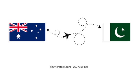 Flight and travel from Australia to Pakistan by passenger airplane Travel concept