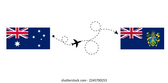 Flight and travel from Australia to Pitcairn Islands by passenger airplane Travel concept