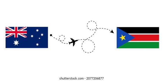 Flight and travel from Australia to South Sudan by passenger airplane Travel concept