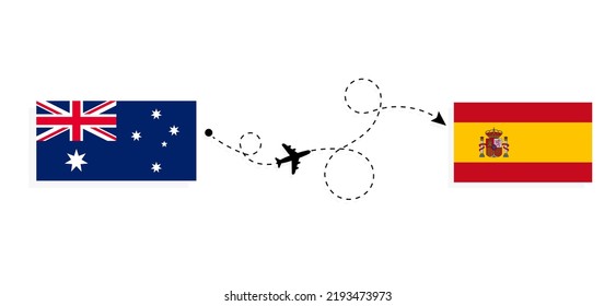 Flight and travel from Australia to Spain by passenger airplane Travel concept