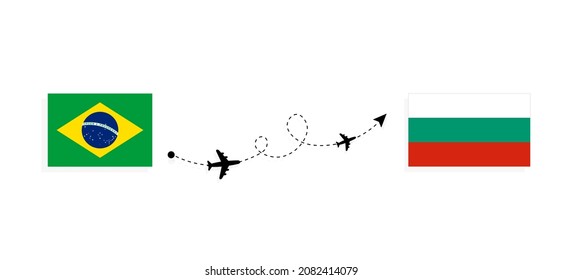 Flight and travel from Brazil to Bulgaria by passenger airplane Travel concept