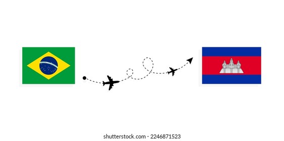 Flight and travel from Brazil to Cambodia by passenger airplane Travel concept