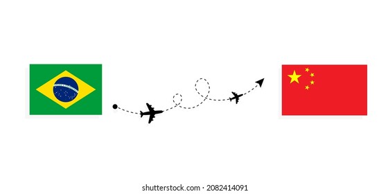 Flight and travel from Brazil to China by passenger airplane Travel concept