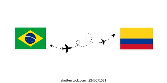 Flight and travel from Brazil to Colombia by passenger airplane Travel concept