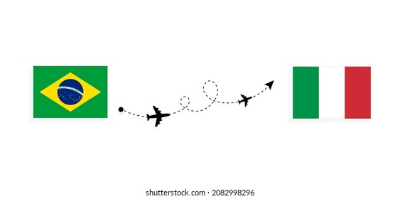 Flight and travel from Brazil to Italy by passenger airplane Travel concept