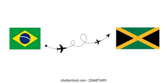 Flight and travel from Brazil to Jamaica by passenger airplane Travel concept