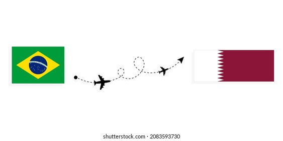 Flight and travel from Brazil to Qatar by passenger airplane Travel concept