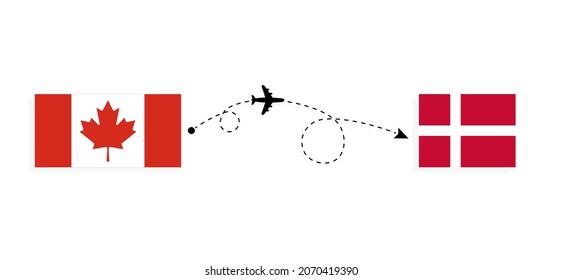 Flight and travel from Canada to Denmark by passenger airplane Travel concept