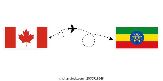 Flight and travel from Canada to Ethiopia by passenger airplane Travel concept