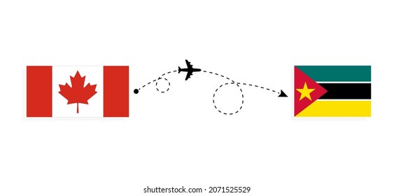 Flight and travel from Canada to Mozambique by passenger airplane Travel concept