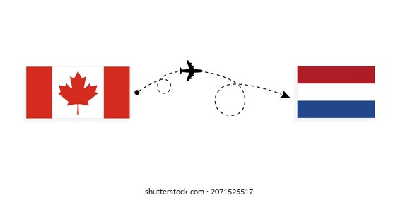 Flight and travel from Canada to Netherlands by passenger airplane Travel concept