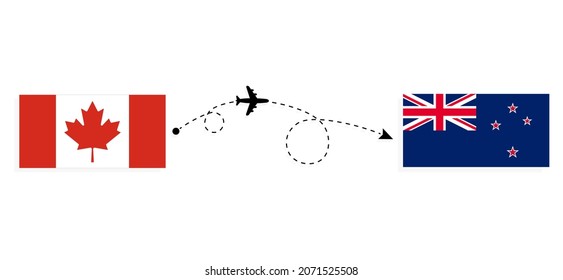 Flight and travel from Canada to New Zealand by passenger airplane Travel concept