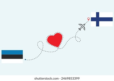 Flight and travel concept from Estonia to Finland airplane travel Heart concept flags design