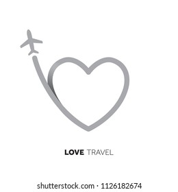 Flight travel concept. Heart shape with airplane