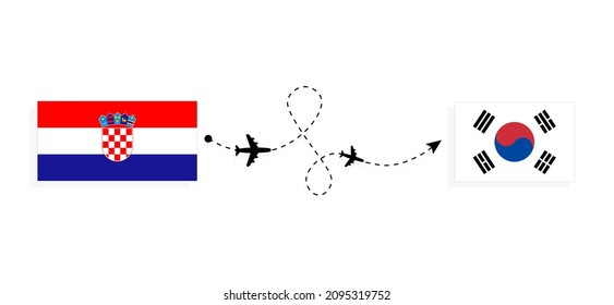 Flight and travel from Croatia to South Korea by passenger airplane Travel concept