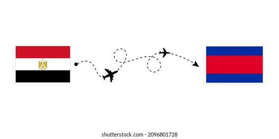 Flight and travel from Egypt to Cambodia by passenger airplane Travel concept