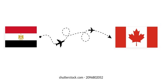 Flight and travel from Egypt to Canada by passenger airplane Travel concept