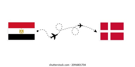 Flight and travel from Egypt to Denmark by passenger airplane Travel concept