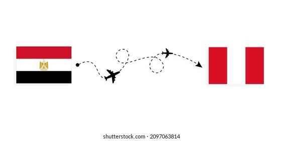 Flight and travel from Egypt to Peru by passenger airplane Travel concept