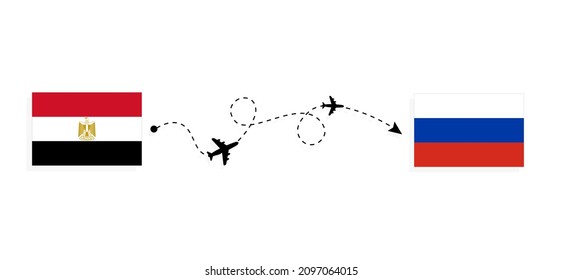 Flight and travel from Egypt to Russia by passenger airplane Travel concept