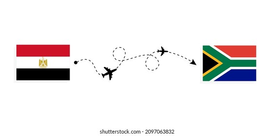 Flight and travel from Egypt to South Africa by passenger airplane Travel concept