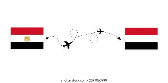Flight and travel from Egypt to Yemen by passenger airplane Travel concept