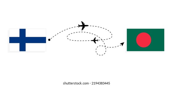 Flight and travel from Finland to Bangladesh by passenger airplane Travel concept