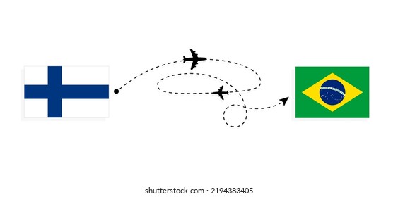 Flight and travel from Finland to Brazil by passenger airplane Travel concept
