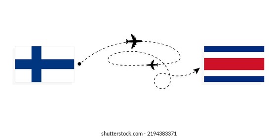 Flight and travel from Finland to Costa Rica by passenger airplane Travel concept