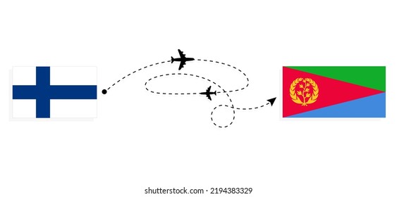 Flight and travel from Finland to Eritrea by passenger airplane Travel concept