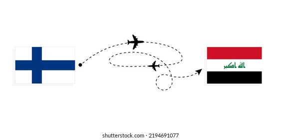 Flight and travel from Finland to Iraq by passenger airplane Travel concept