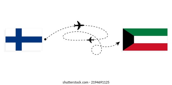Flight and travel from Finland to Kuwait by passenger airplane Travel concept