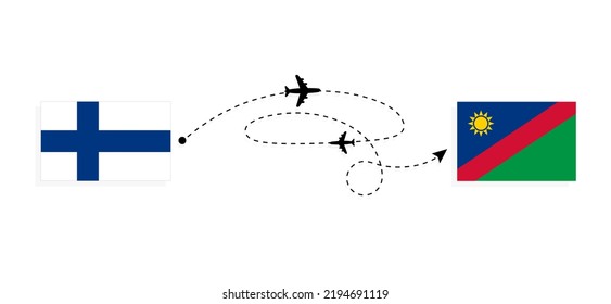 Flight and travel from Finland to Namibia by passenger airplane Travel concept