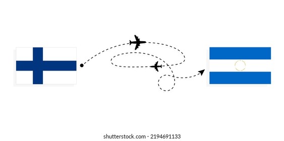Flight and travel from Finland to Nicaragua by passenger airplane Travel concept