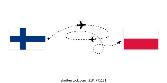 Flight and travel from Finland to Poland by passenger airplane Travel concept