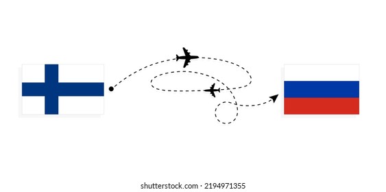 Flight and travel from Finland to Russia by passenger airplane Travel concept