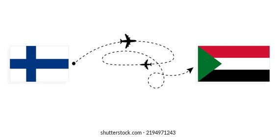 Flight and travel from Finland to Sudan by passenger airplane Travel concept