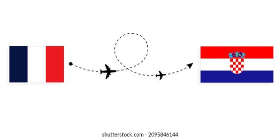 Flight and travel from France to Croatia by passenger airplane Travel concept