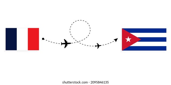 Flight and travel from France to Cuba by passenger airplane Travel concept