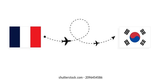 Vuelo desde Francia a Corea del Sur por avión de pasajeros Concepto de viajes