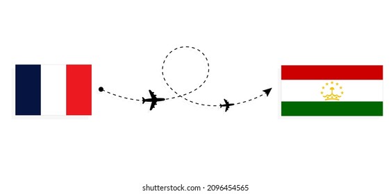 Flight and travel from France to Tajikistan by passenger airplane Travel concept
