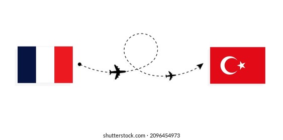 Flight and travel from France to Turkey by passenger airplane Travel concept