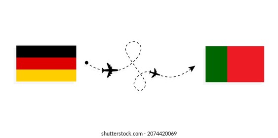 Flight and travel from Germany to Portugal by passenger airplane Travel concept