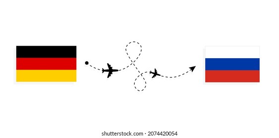 Flight and travel from Germany to Russia by passenger airplane Travel concept