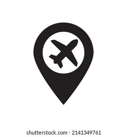 Flight travel icon in black flat glyph, filled style isolated on white background