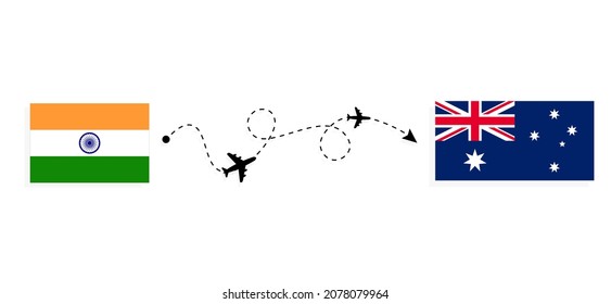 Flight and travel from India to Australia by passenger airplane Travel concept