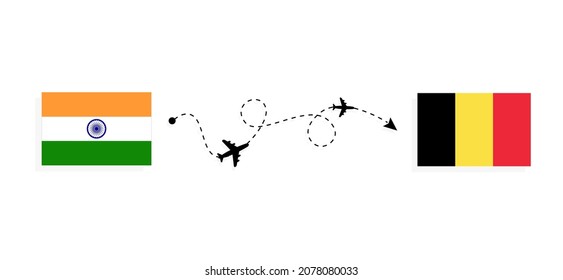 Flight and travel from India to Belgium by passenger airplane Travel concept